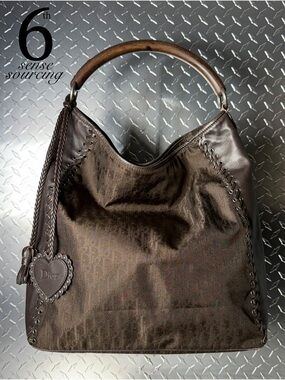 Christian Dior Vintage Diorissimo Wooden Handle Bag in Brown
